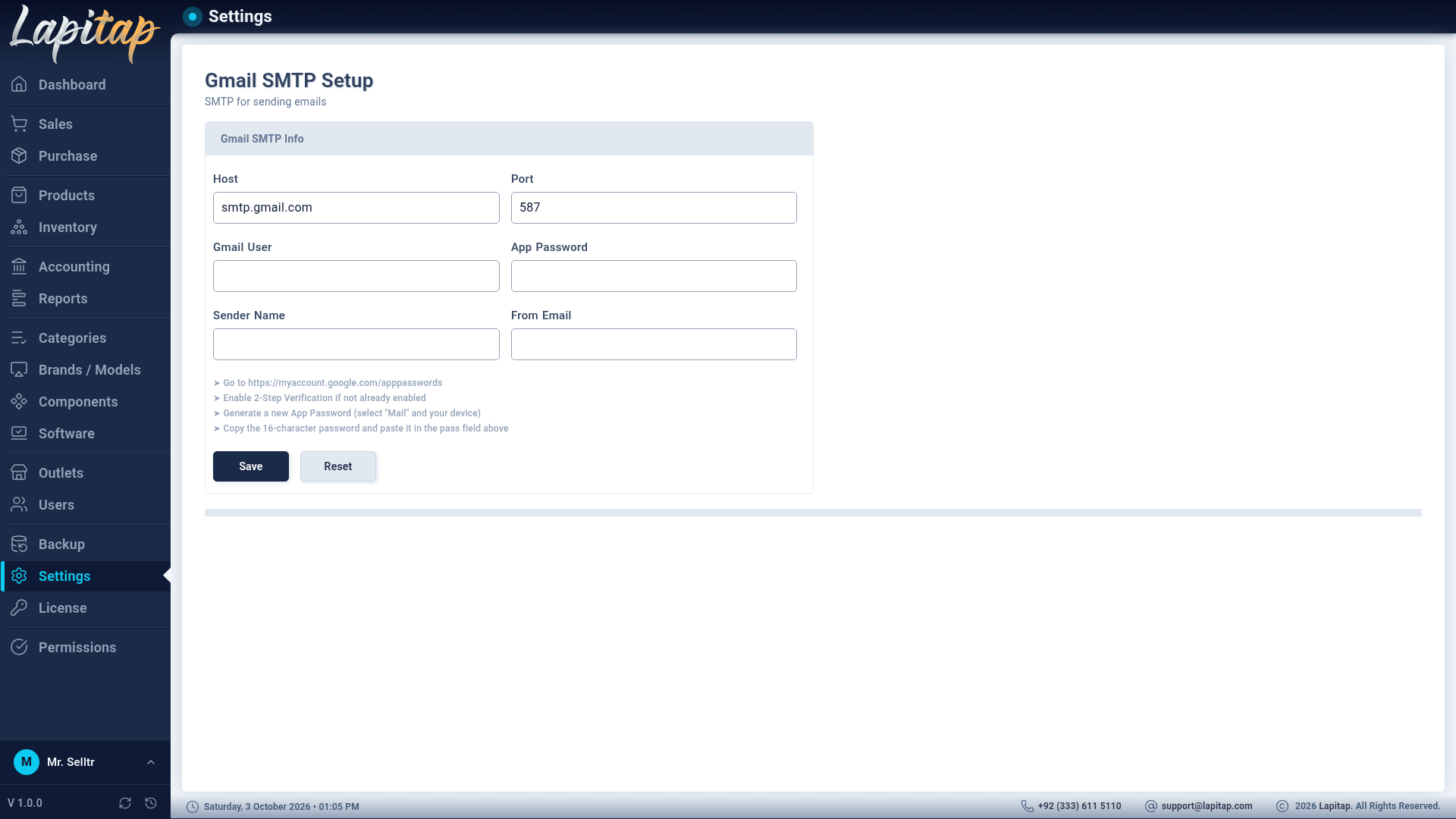 SMTP settings