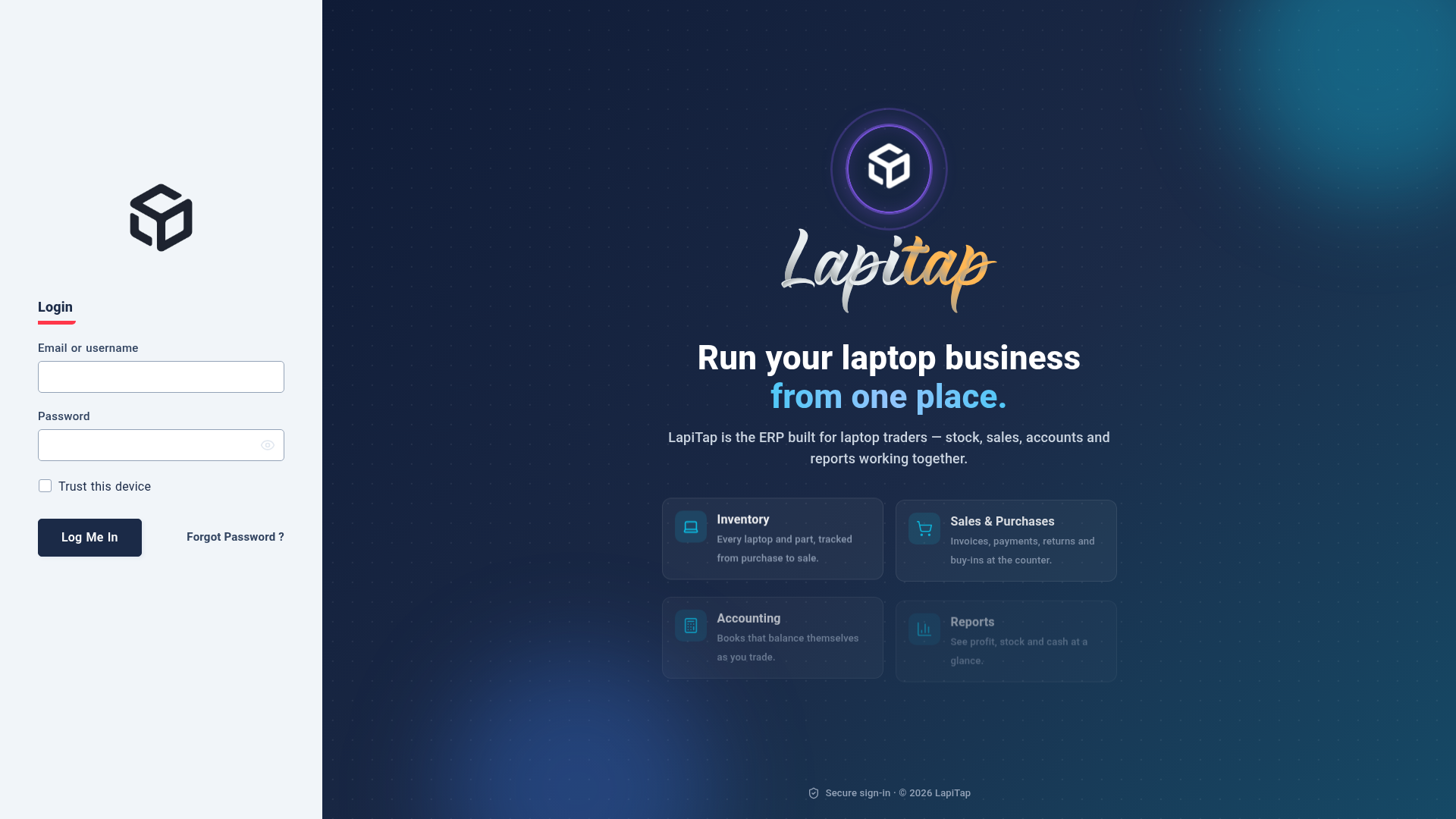 The login page