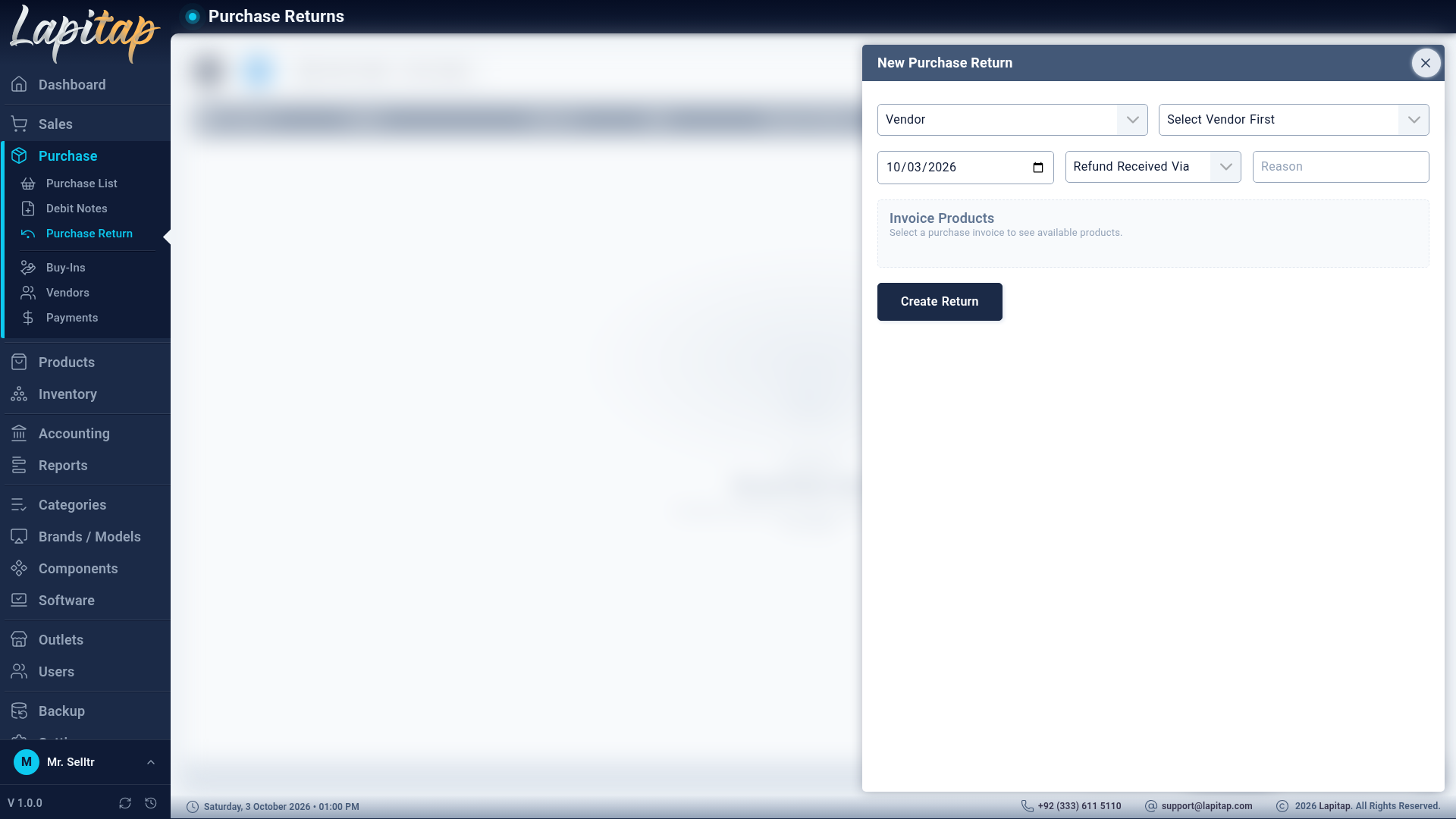 Purchase return form