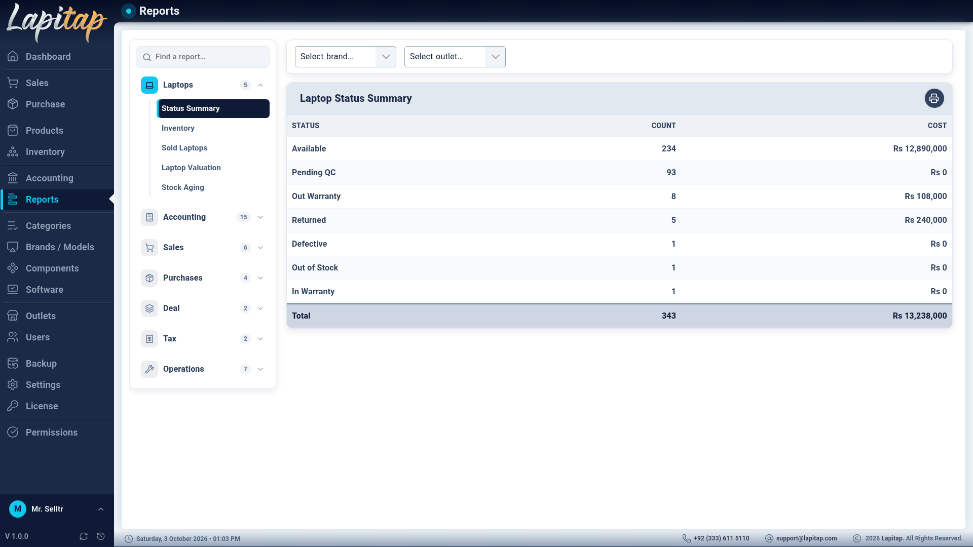 Reports page